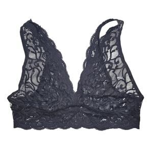 Black Lace V-Neck Stretch Bralette with Scalloped Edge